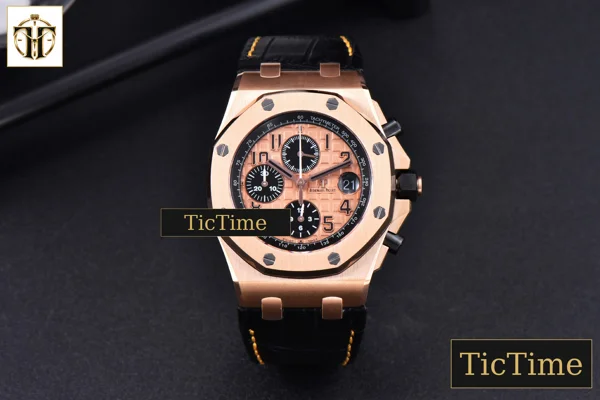 Foto frontal — Royal Oak Offshore 26470OR 44mm JF RG YG Dial Black Subdial Black Leather Strap A3126