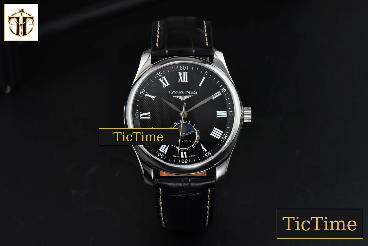 Master Moonphase 40mm GF Black Dial Roma Marker Black Leather Strap A899 — foto 3