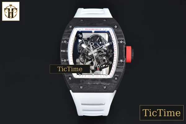 Foto frontal — RM055 42.7mm APSF White Skeleton Dial Black Bezel Red Crown White Rubber Strap RMUL2