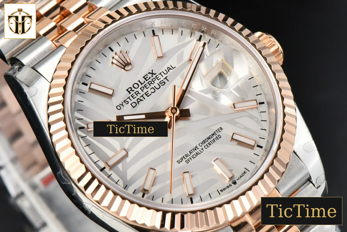 DateJust 36mm BPF RG/SS Fluted Bezel Silver Plam Dial Jubilee Bracelet A2824 — foto 11