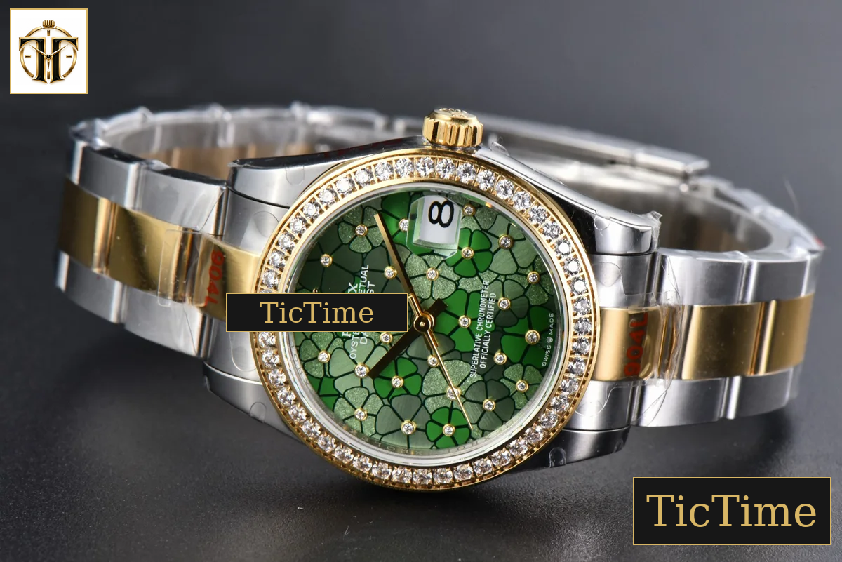 DateJust 904L 31mm GMF YG Diamond Bezel Green Flowers Dial Oyster Bracelet A2824 — foto 16