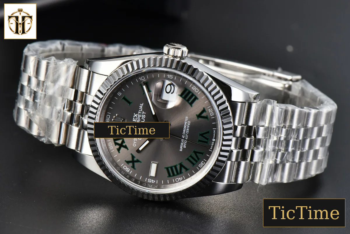 DateJust Wimbledon 36mm BPF Gray Dial Green Roma Marker Jubilee Bracelet A2824 — foto 14