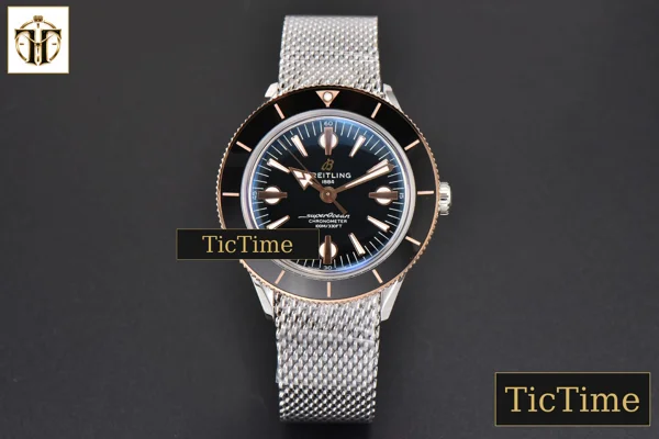 Foto frontal — SuperOcean Heritage 42mm GF RG/SS Black Ceramic Black Dial Mesh Bracelet A2824