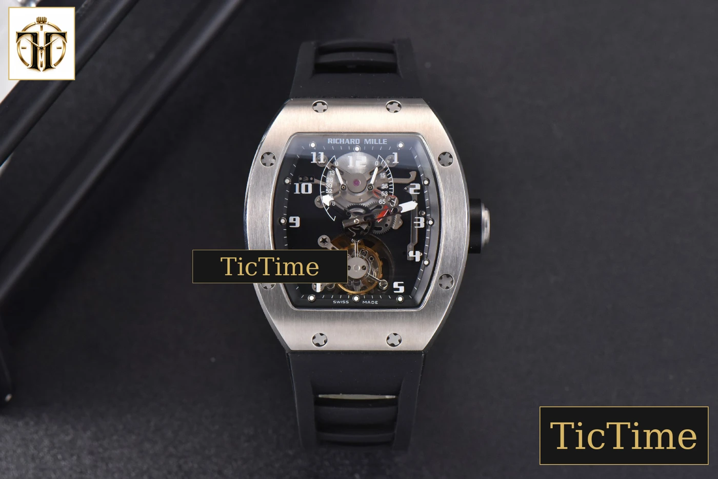 Vista frontal — Tourbillon RM001 47mm JBF SS Black Skeleton Dial Black Rubber Strap