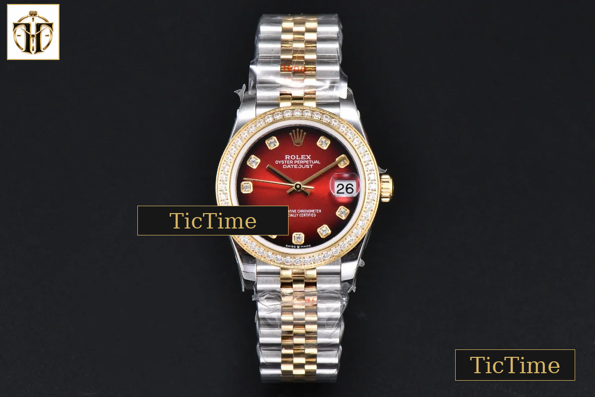 DateJust 904L 31mm GMF Diamond Bezel Red Dial Diamond Marker YG/SS Jubilee Bracelet A2824 — foto 2