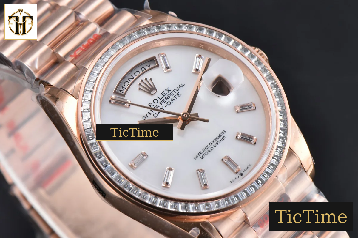 DayDate 36mm GMF RG Diamond Bezel White Dial Roman Marker President Bracelet (Tungsten) A2836 — foto 13