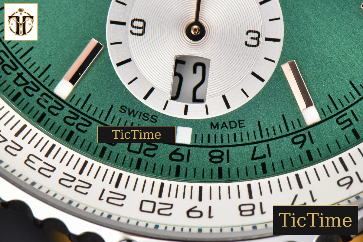 Navitimer B01 43mm BLSF Green Dial White Subdial Black Leather Strap A7750 — foto 9