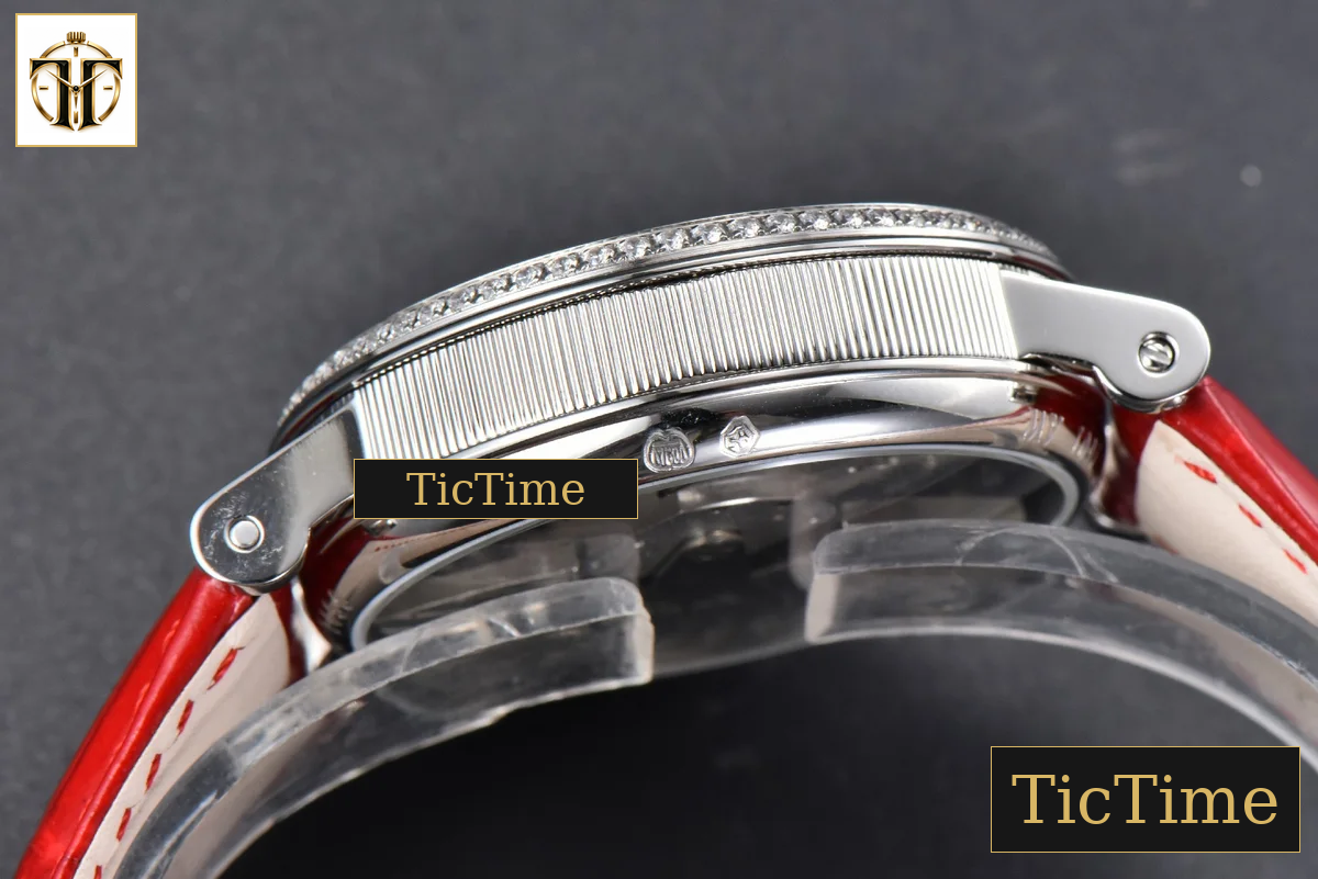 Tradition 7038BB 40mm ZF Diamond White Dial Red Leather Strap A505 — foto 13
