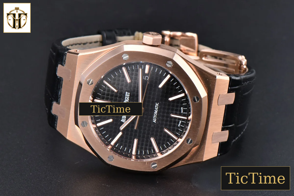 Royal Oak 15400 41mm IPF RG Black Textured Dial Black Leather Strap SA3120 — foto 13