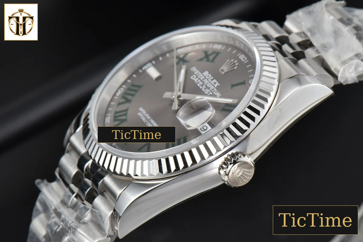 DateJust Wimbledon 36mm BPF Gray Dial Green Roma Marker Jubilee Bracelet A2824 — foto 9