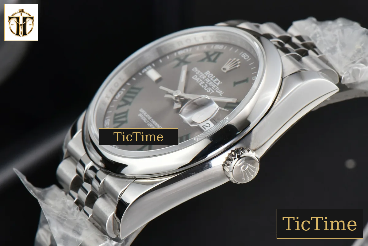 DateJust Smooth Bezel Wimbledon 36mm BPF Gray Dial Green Roma Marker Jubilee Bracelet A2824 — foto 11