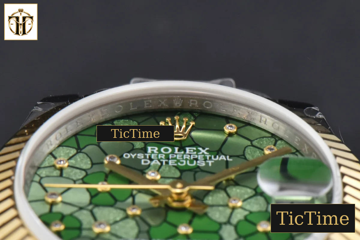 DateJust 904L 31mm GMF YG Fluted Bezel Green Flowers Dial Oyster Bracelet A2824 — foto 14