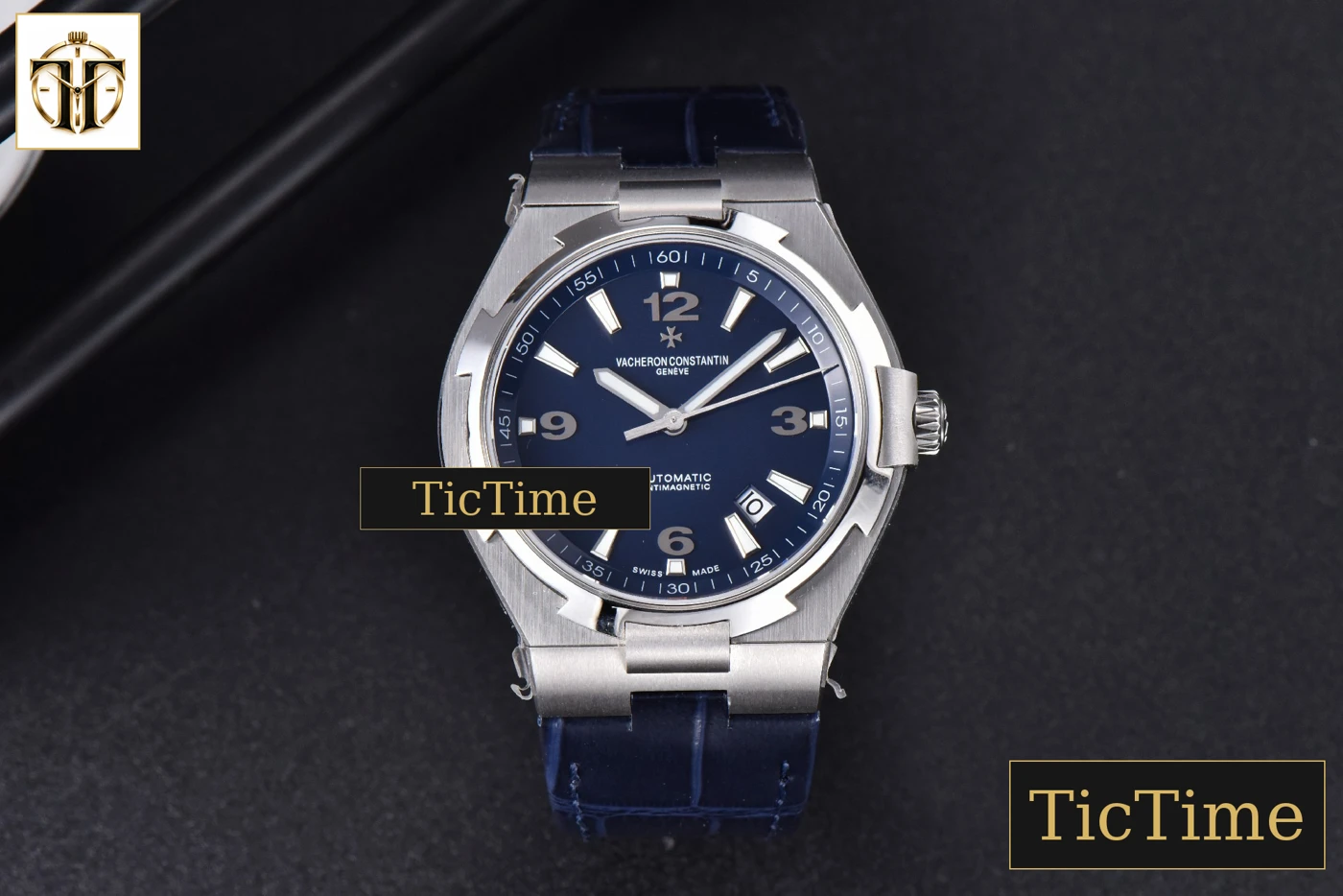 Vista frontal — Overseas 47040 42mm MKF Blue Dial Leather Strap 9015