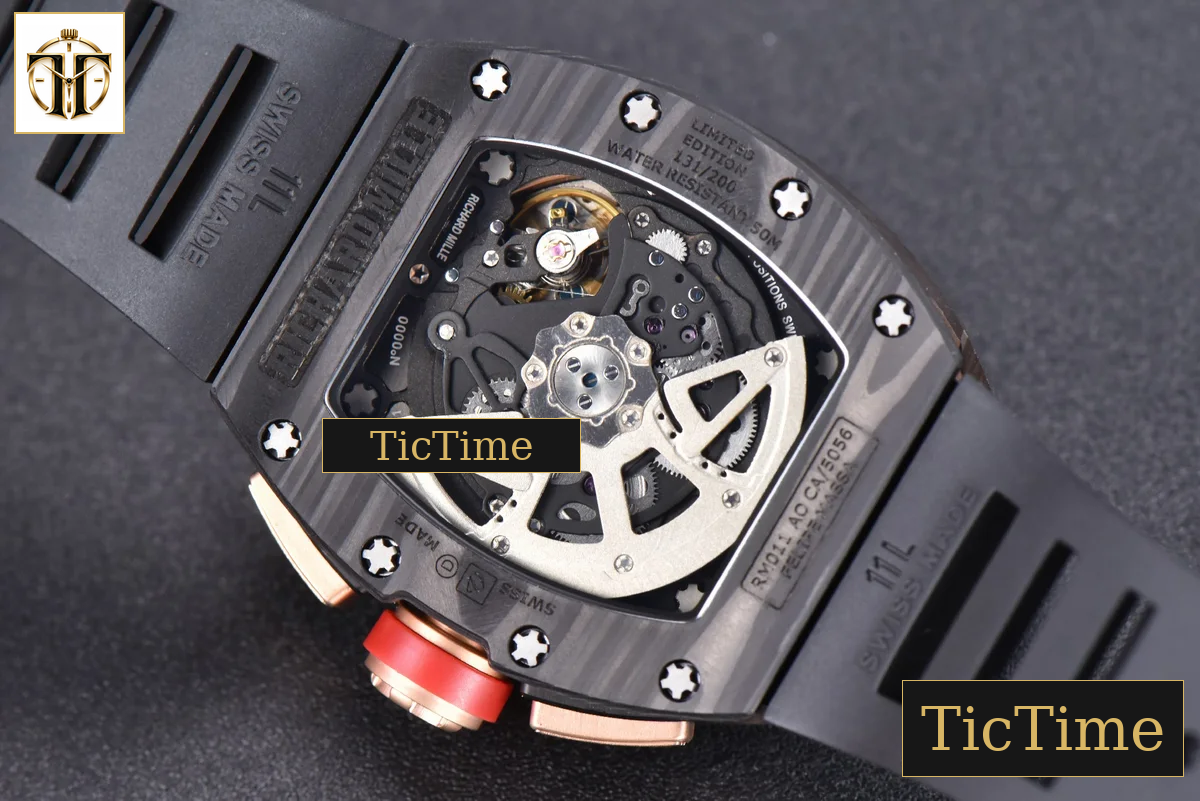 NTPT Chrono RM011 KVF Skeleton Dial Red Crown Black Rubber Strap V2 A7750 — foto 17