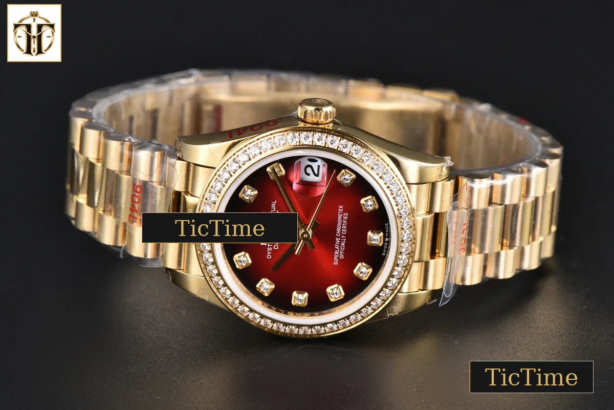 DateJust 31mm GMF YG Diamond Bezel Red Dial Diamond Marker President Bracelet A2824 — foto 16