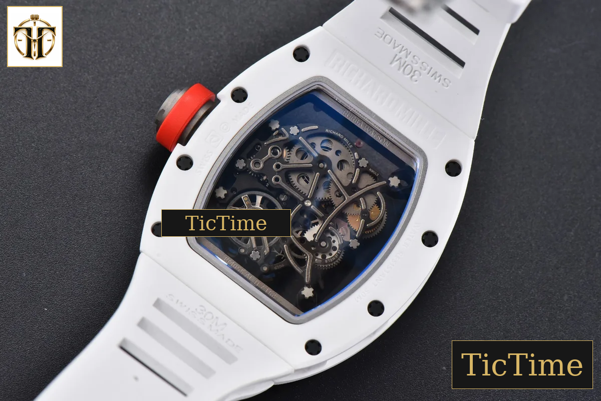 RM055 42.7mm BBRF White Ceramic Red Skeleton Dial White Rubber Strap RMUL2 — foto 19