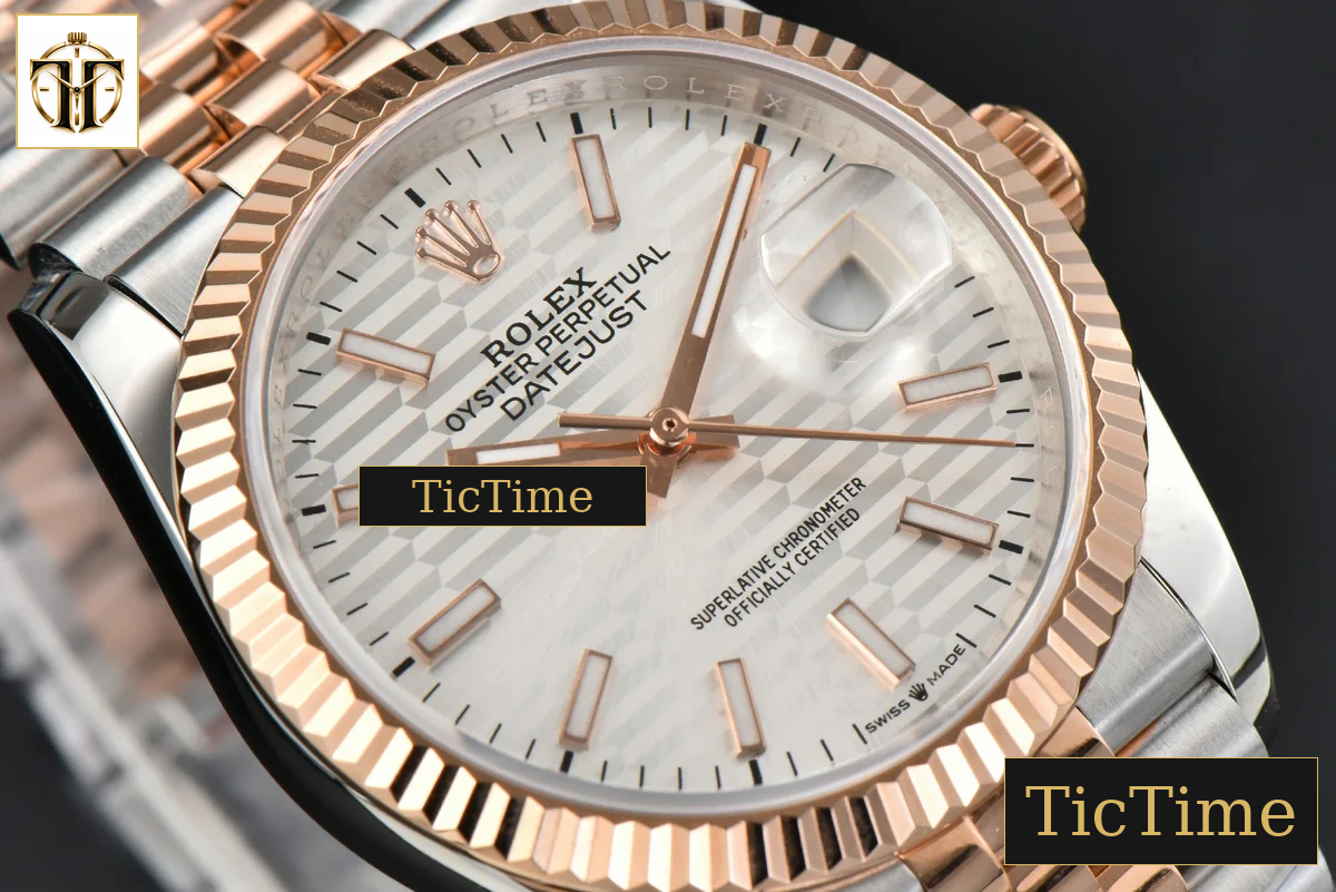 DateJust 36mm BPF RG/SS Fluted Bezel Silver Motif Dial Jubilee Bracelet A2824 — foto 11