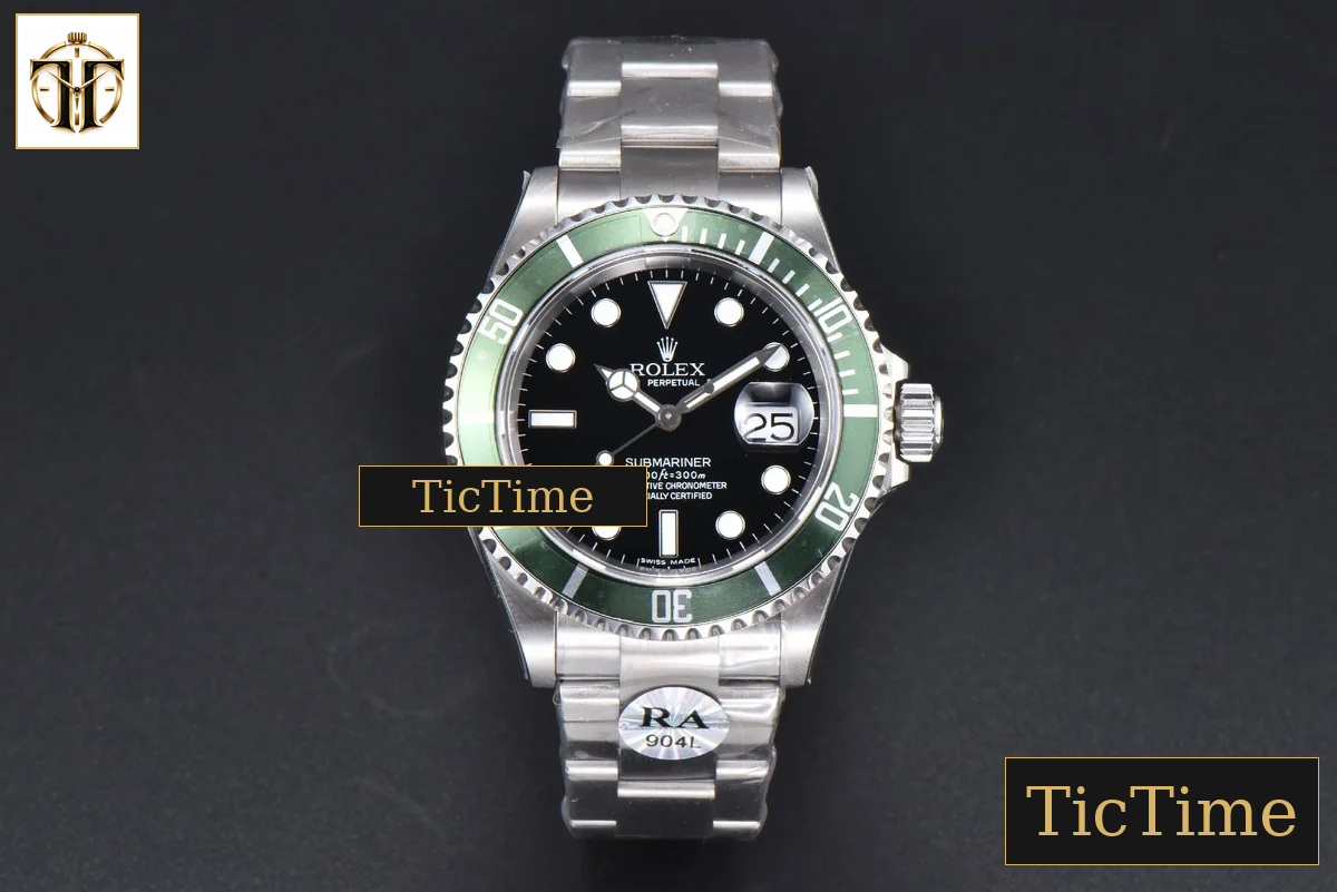 Submariner LV 16610 40mm RAF Green Bezel 904L SS Bracelet No Rehaut SH3135 — foto 2