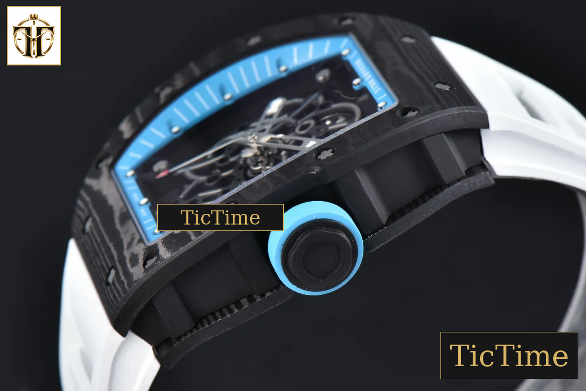 RM055 42.7mm APSF Blue Skeleton Dial Black Bezel Blue Crown White Rubber Strap RMUL2 — foto 12