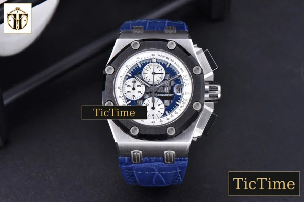 Foto frontal — Royal Oak Offshore Ruben Barrichello II 44mm JF Blue/White Skeleton Dial Blue Leather Strap V2 A3126