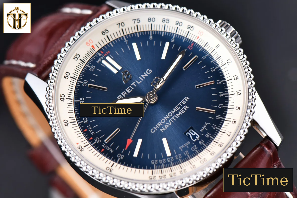 Navitimer 38mm TF SS Blue Dial White Bezel Brown Leather Strap A2824 — foto 10
