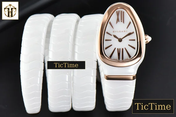 Foto frontal — Serpenti Spiga 35mm BVF RG Polycyclic White Ceramic White Dial Quartz