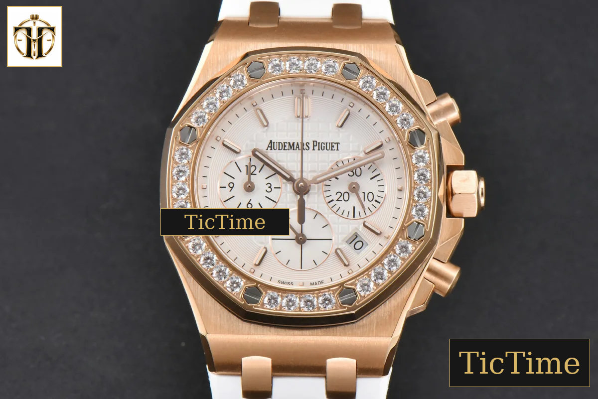 Offshore Ladies 26231ST 37mm RXWF RG Diamond White Dial White Subdial White Rubber Strap Quartz — foto 2