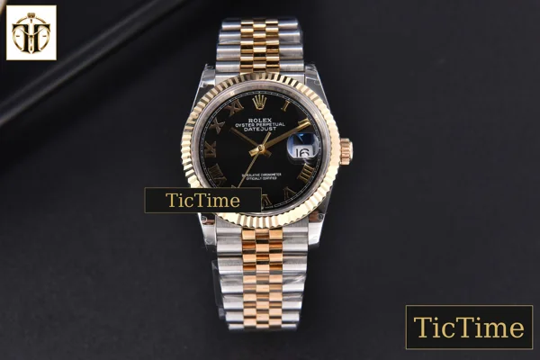 Foto frontal — DateJust 904L 36mm GMF YG/SS Fluted Bezel Black Dial Roma Marker Jubilee Bracelet VR3235