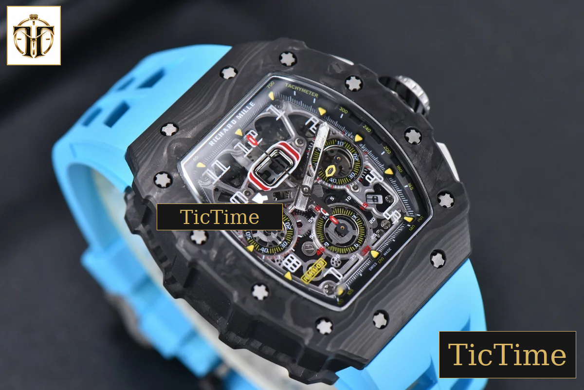 NTPT Chrono RM011 KVF Skeleton Dial Blue Rubber Strap V2 A7750 — foto 12