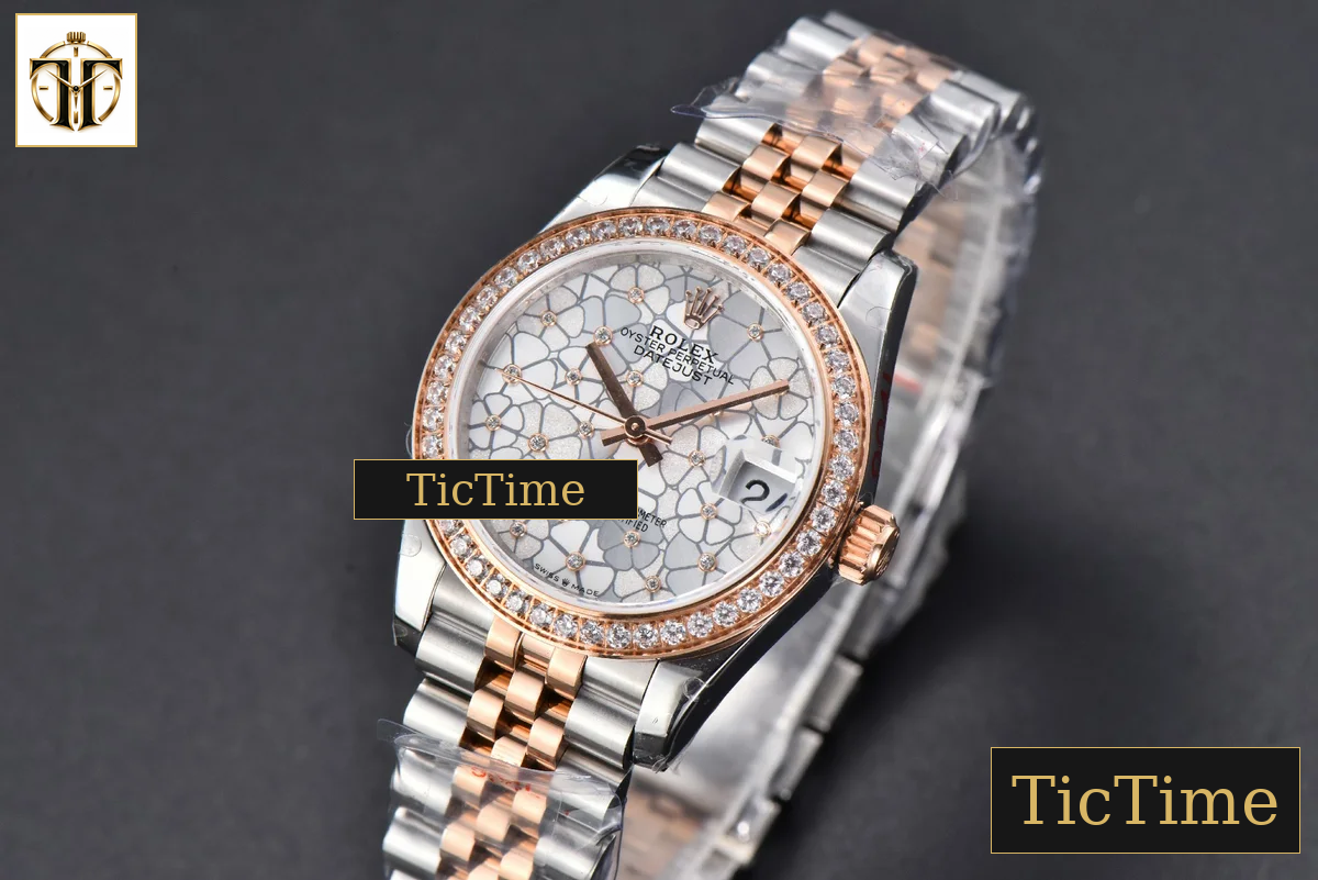 DateJust 904L 31mm GMF RG/SS Diamond Bezel Silver Flowers Dial Jubilee Bracelet A2824 — foto 5