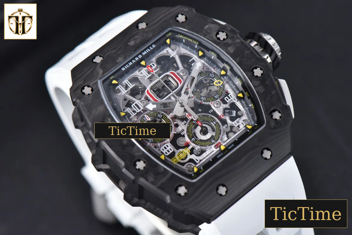 NTPT Chrono RM011 KVF Skeleton Dial White Rubber Strap V2 A7750 — foto 12
