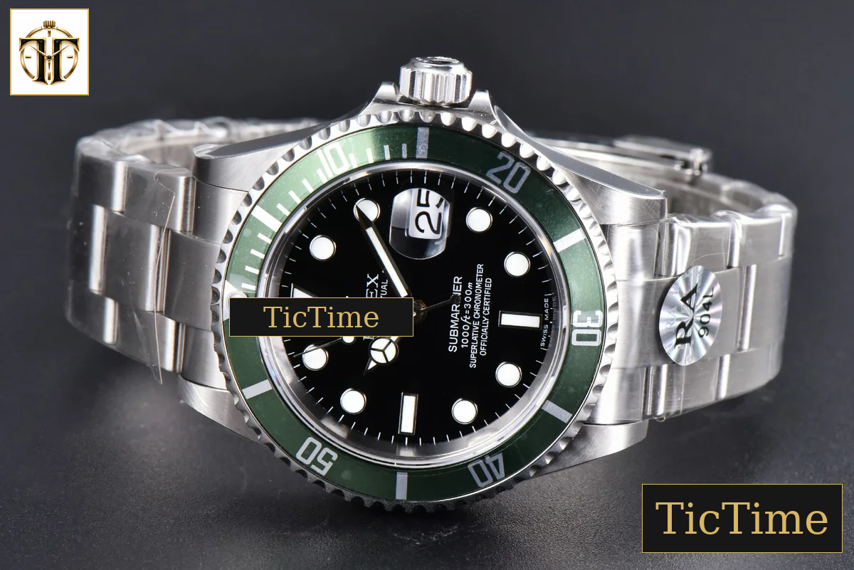 Submariner LV 16610 40mm RAF Green Bezel 904L SS Bracelet No Rehaut SH3135 — foto 14