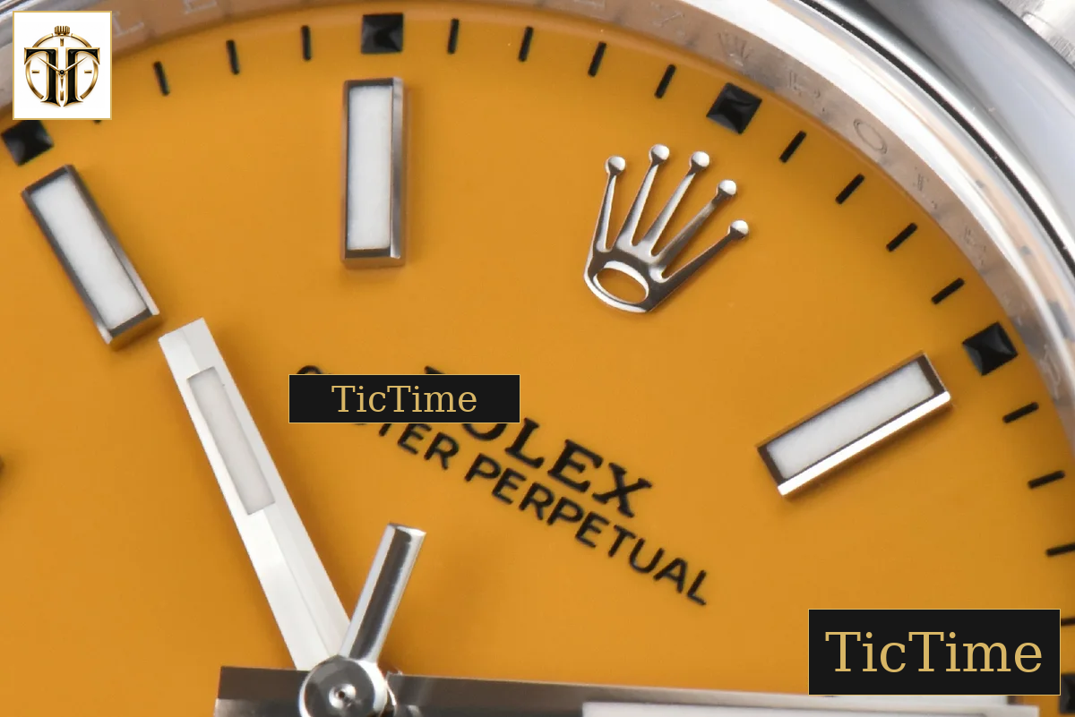 Oyster Perpetual 904L 124300 41mm Clean Factory Yellow Dial SS Bracelet VR3230 — foto 6
