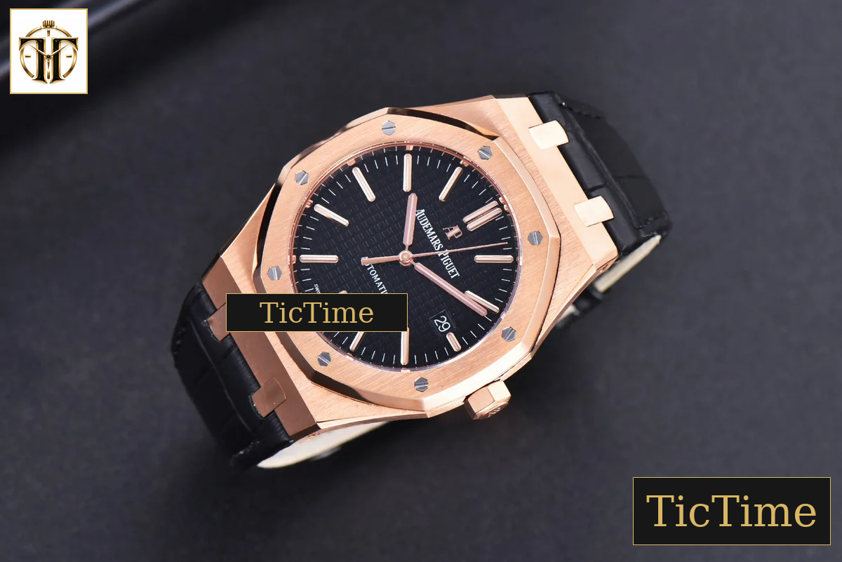 Royal Oak 15400 JF RG Black Dial Black Leather Strap V5 MY9015 — foto 4