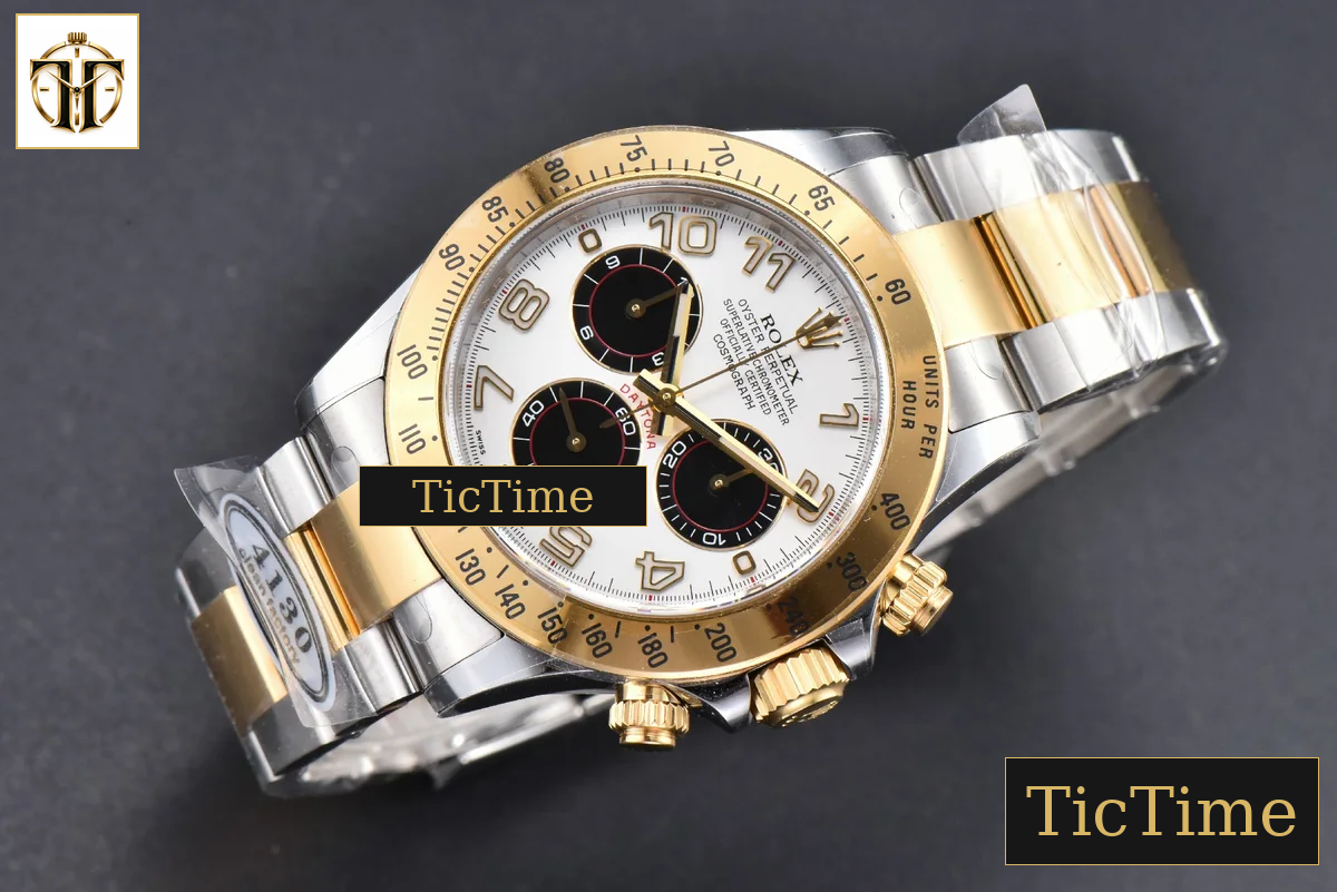 Daytona 116523 40mm Clean Factory YG/SS White Dial Black Subdials Numeral Marker YG/SS Bracelet A4130 — foto 4