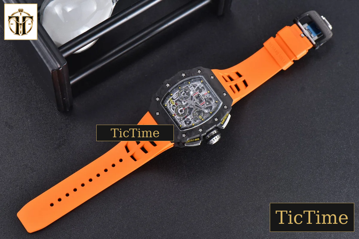 NTPT Chrono RM011 KVF Skeleton Dial Orange Rubber Strap V2 A7750 — foto 24