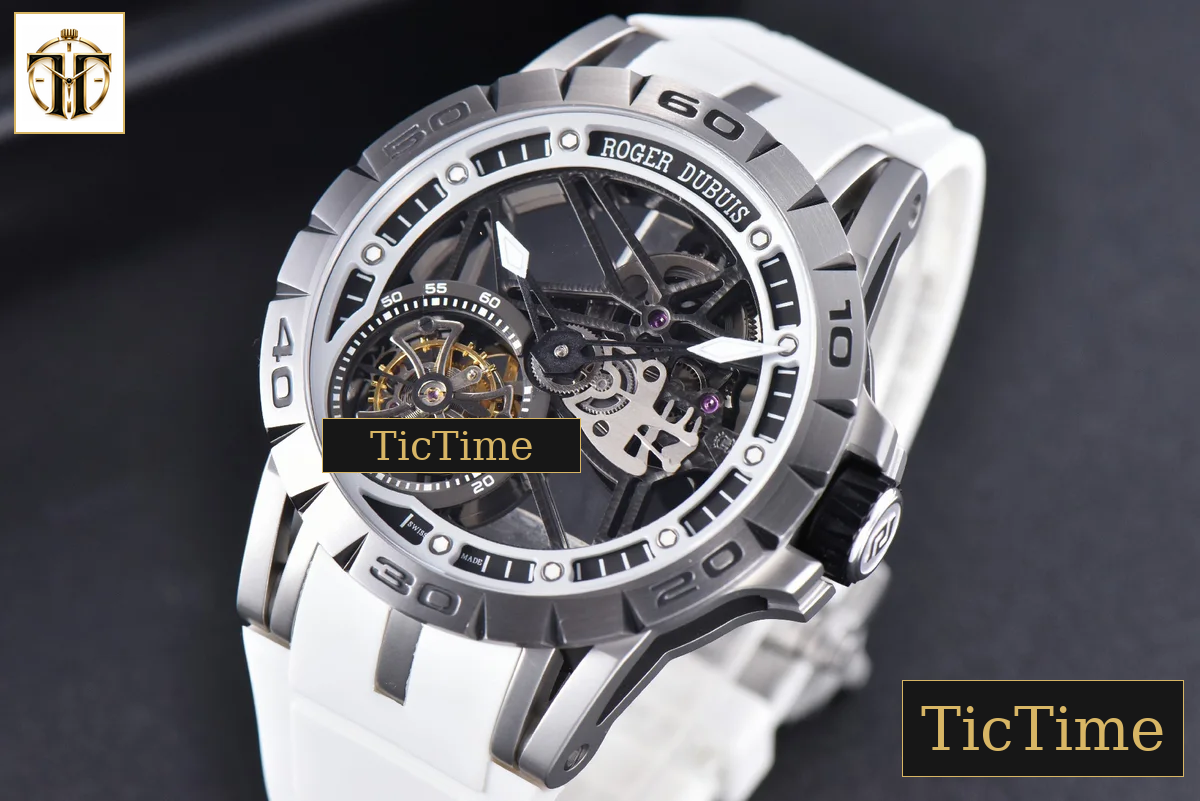 Excalibur Sports Tourbillon 46mm JBF Titanium Skeleton Dial Black Crown White Rubber Strap — foto 5