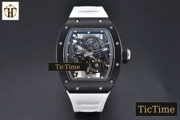Foto frontal — RM055 42.7mm BBRF Black Ceramic Black Skeleton Dial White Rubber Strap RMUL2