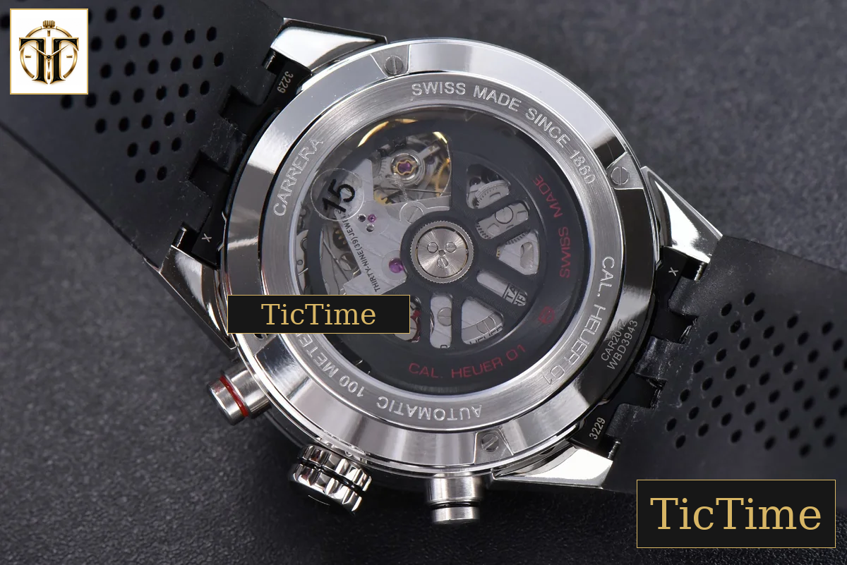 Calibre Heuer 01 Chrono 45mm XF PVD Skeleton Black Dial Black Rubber Strap A1887 — foto 15