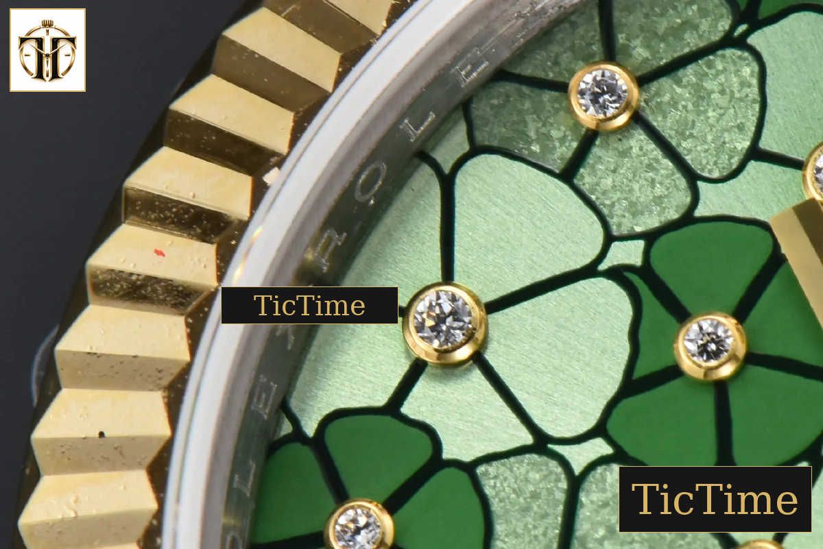 DateJust 904L 31mm GMF YG Fluted Bezel Green Flowers Dial Oyster Bracelet A2824 — foto 7