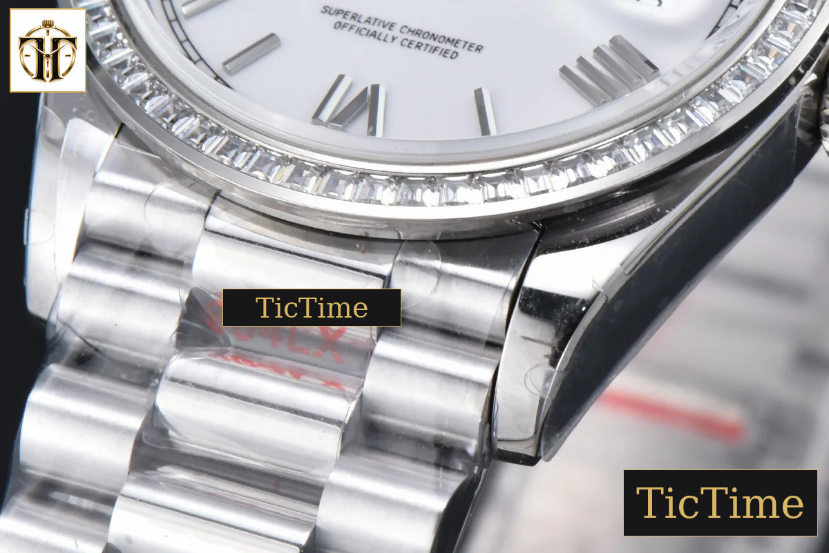 DayDate 36mm GMF SS Diamond Bezel White Dial Roman Marker President Bracelet (Tungsten) A2836 — foto 11