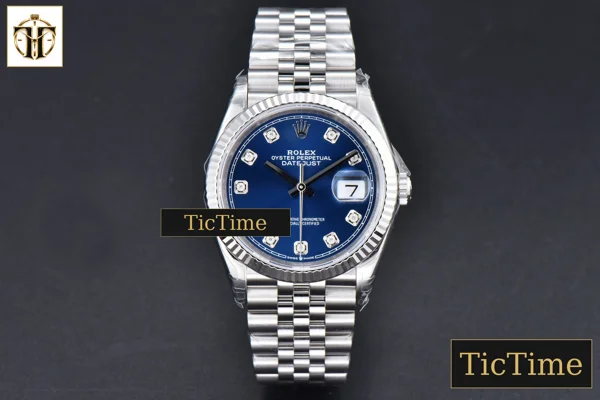 Foto frontal — DateJust 904L 126234 36mm VSF Blue Dial Diamond Marker Jubilee Bracelet VS3235