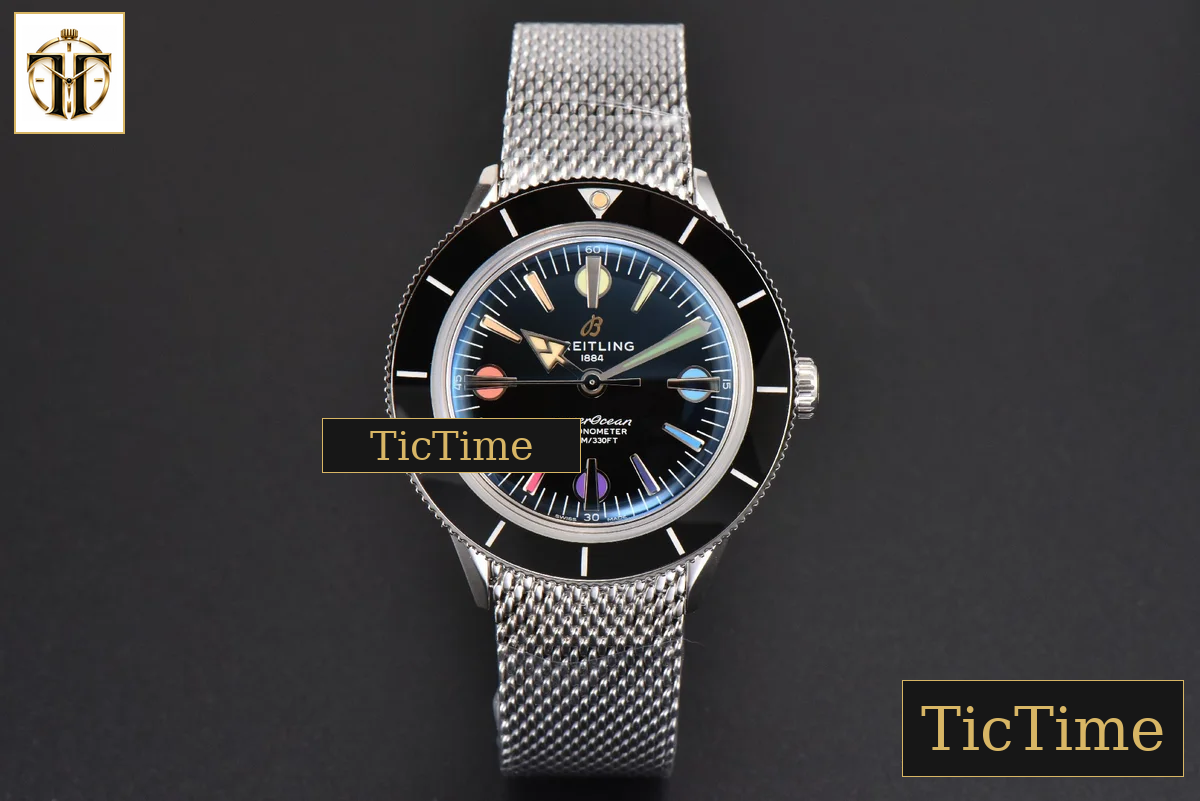 SuperOcean Heritage 42mm GF SS Black Ceramic Black Dial Rainbow Marker Mesh Bracelet A2824 — foto 3