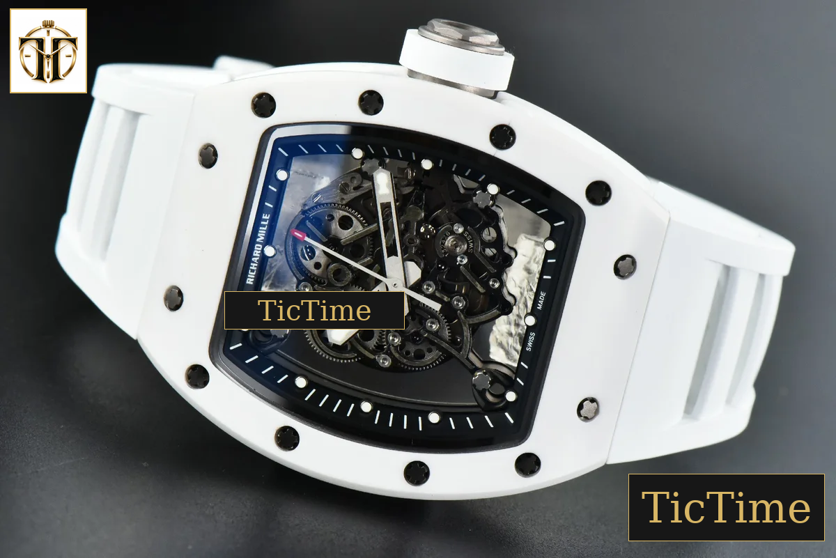 RM055 42.7mm ZF White Ceramic Black Skeleton Dial White Rubber Strap V6 NH05 — foto 13