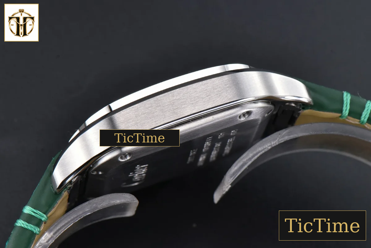 Santos de Cartier Medium 35mm AF SS Green Dial Diamond Bezel Green Leather Strap Miyota 9015 — foto 13