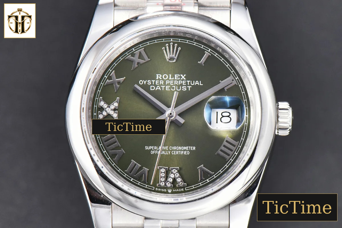 DateJust 36mm GMF SS Smooth Bezel Green Dial Diamond Roma Marker Jubilee Bracelet VR3235 — foto 16