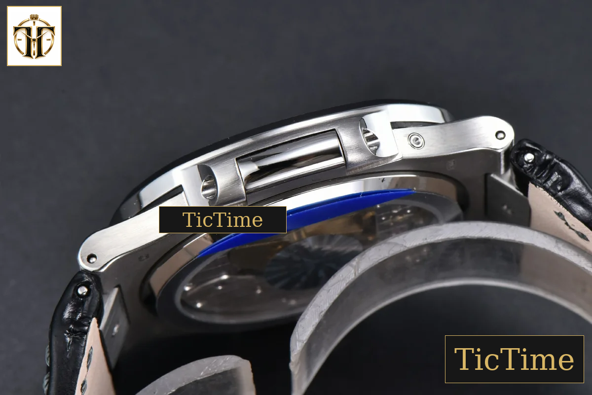 Nautilus 5712 40mm PPF Gray Diamond Bezel Blue Dial Diamond Marker Moonphase Black Leather Strap A240 — foto 16