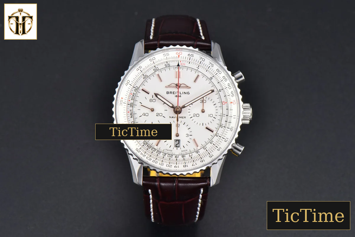 Navitimer B01 43mm BLSF White Dial Brown Leather Strap A7750 — foto 3