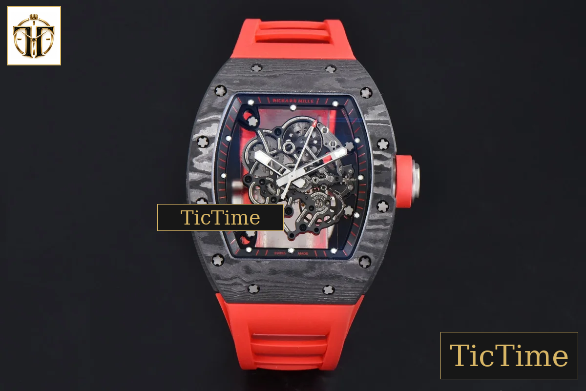 Ti Case RM055 42.7mm APSF Black Skeleton Dial Black Bezel Red Crown Red Rubber Strap RMUL2 — foto 2
