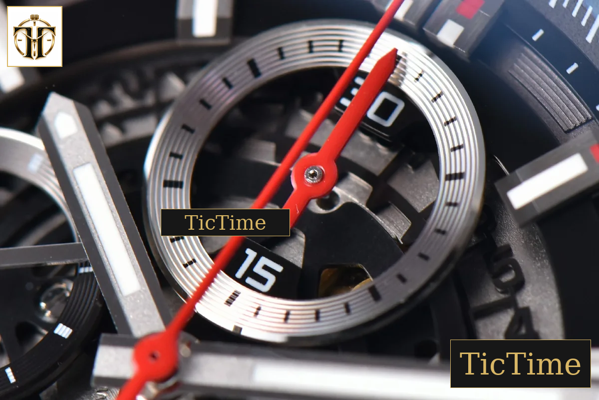 Calibre Heuer 01 Chrono 45mm XF Skeleton Dial Red Hand Red Rubber Strap A1887 — foto 6